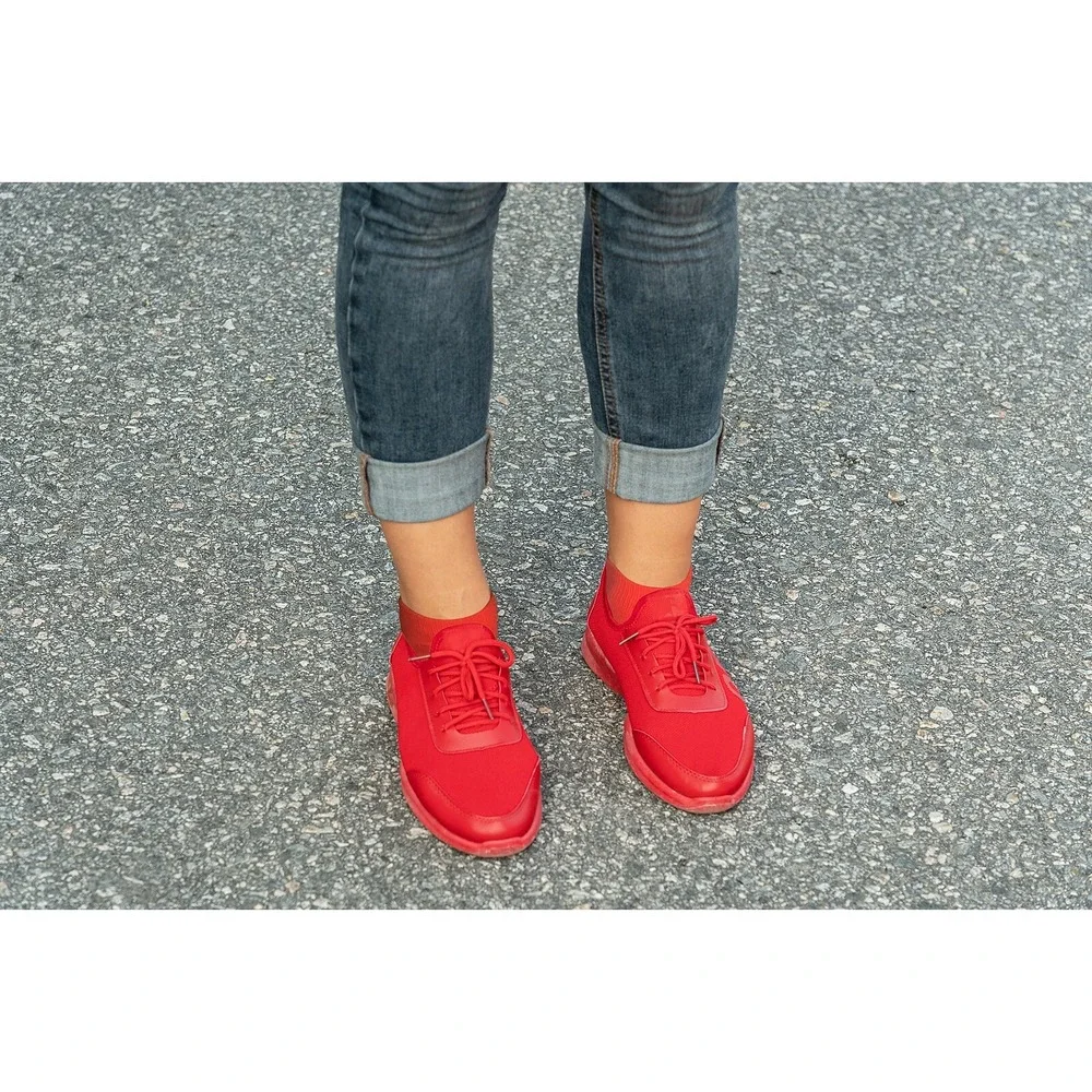 DUNA Red Thin Breathable Cotton Low Cut Ankle Running socks for Women Men 4 Pack